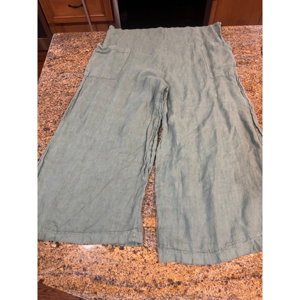 Meo Meli Italy Linen Overalls Jumpsuit Seafoam Green Wide Leg One Size Lagenlook - Picture 9 of 9